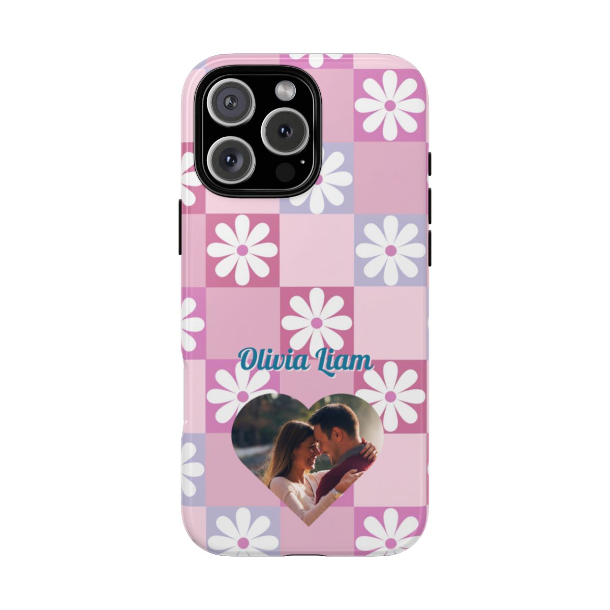 Personalized Pink Floral Checkered Tough Case