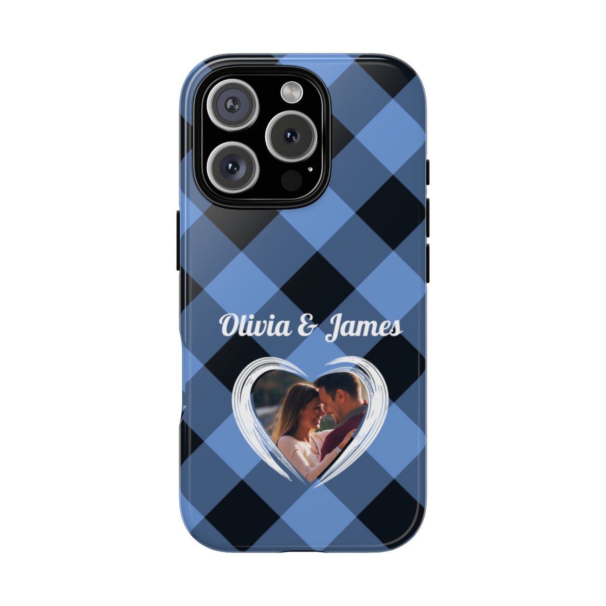 Personalized Blue Plaid Phone Case - Custom Photo & Name