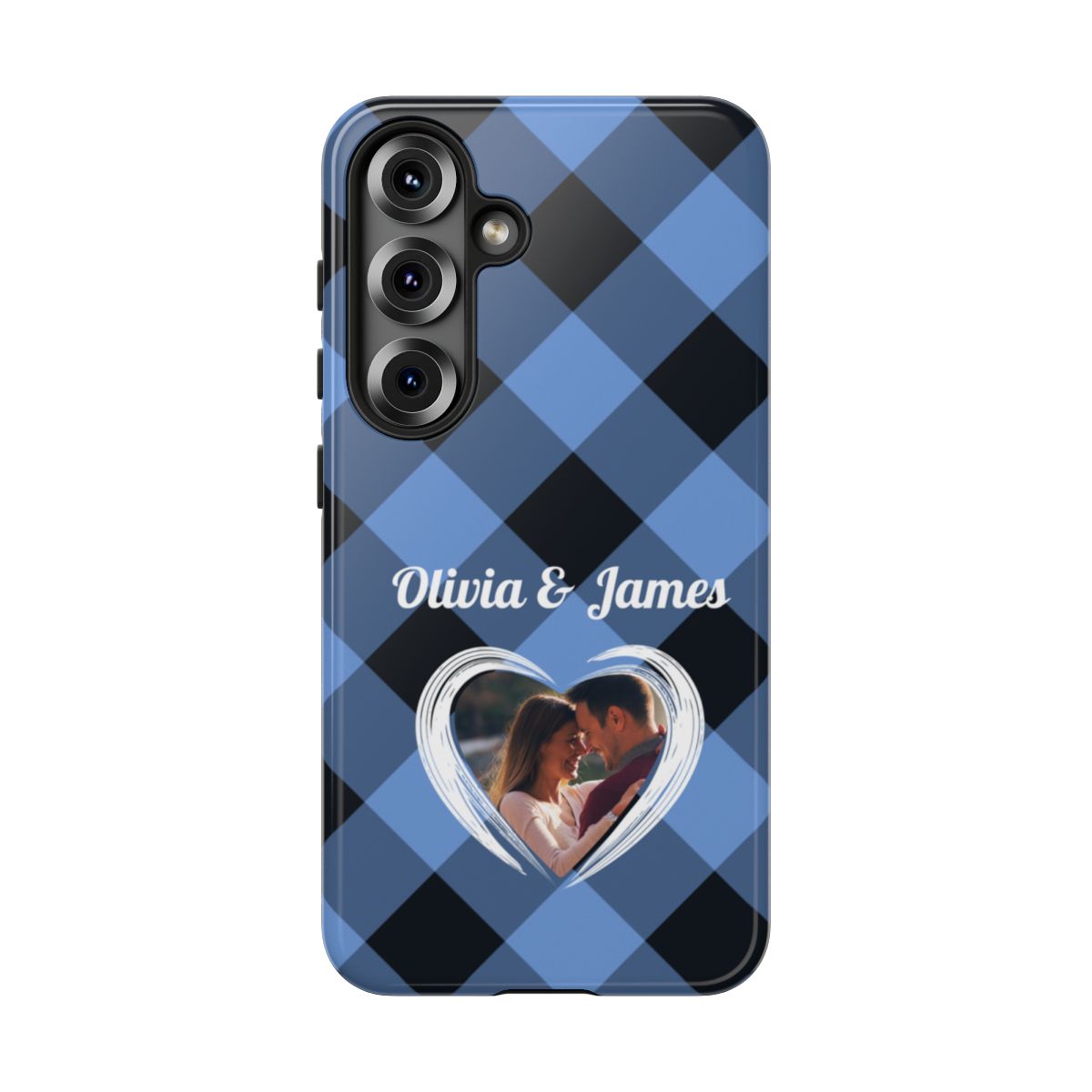 Personalized Blue Plaid Phone Case - Custom Photo & Name
