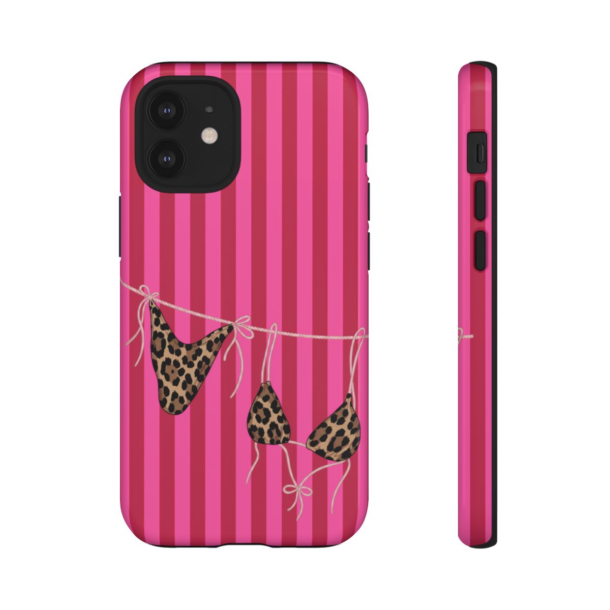 Leopard Bikini Striped Phone Case – Trendy Summer Beach Aesthetic