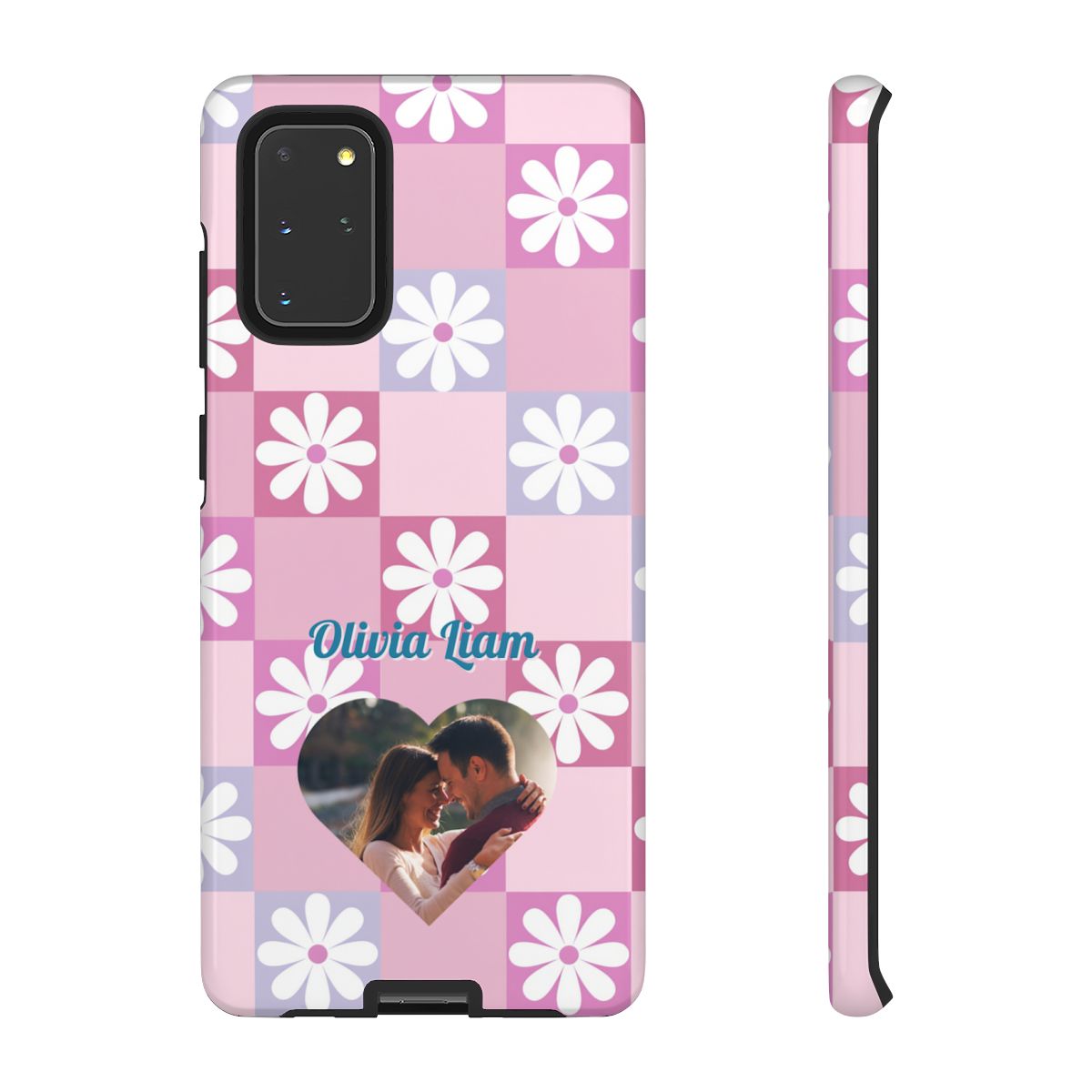 Personalized Pink Floral Checkered Tough Case