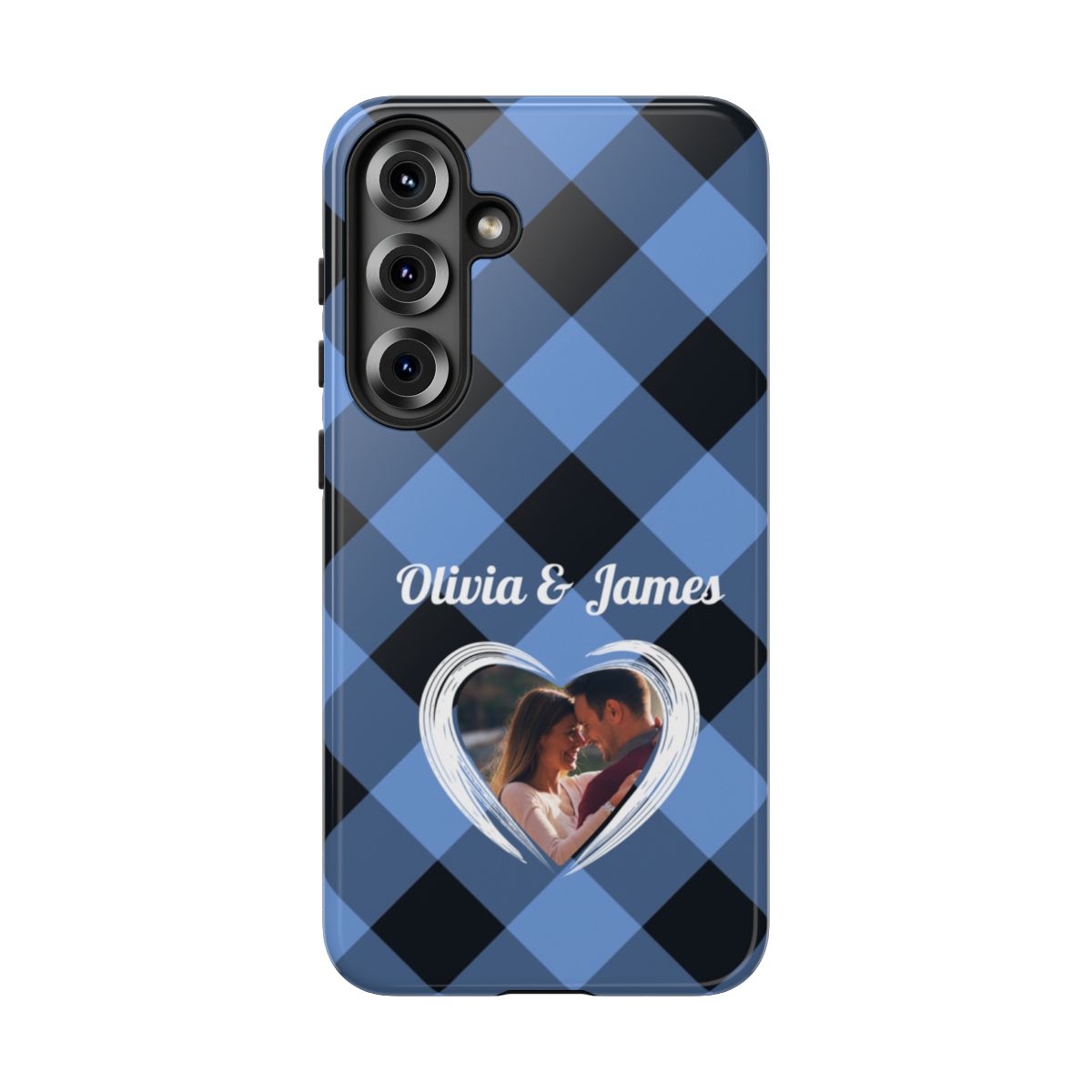 Personalized Blue Plaid Phone Case - Custom Photo & Name