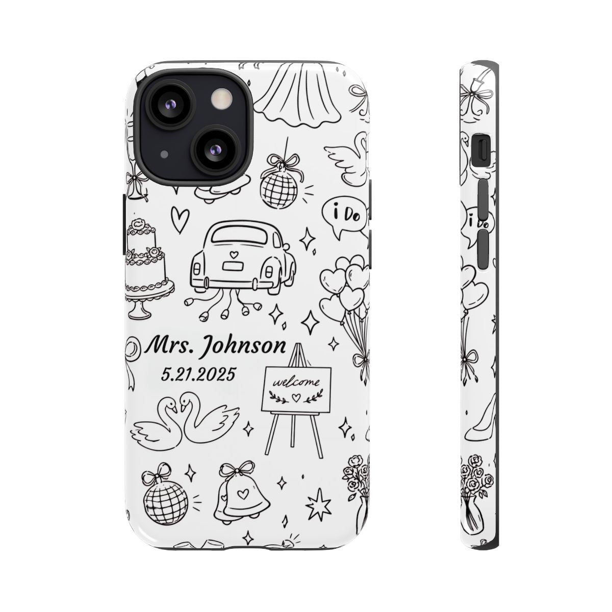 Black Wedding Phone Case – Personalized Name & Date Gift