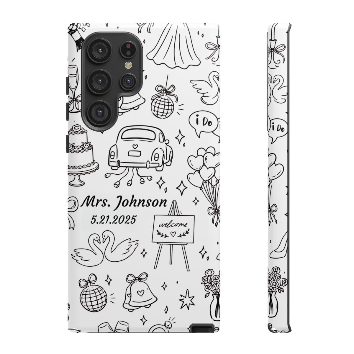 Black Wedding Phone Case – Personalized Name & Date Gift