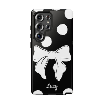 Personalized Black Polka Dot Bow Phone Case – Custom Name Coquette Retro Aesthetic