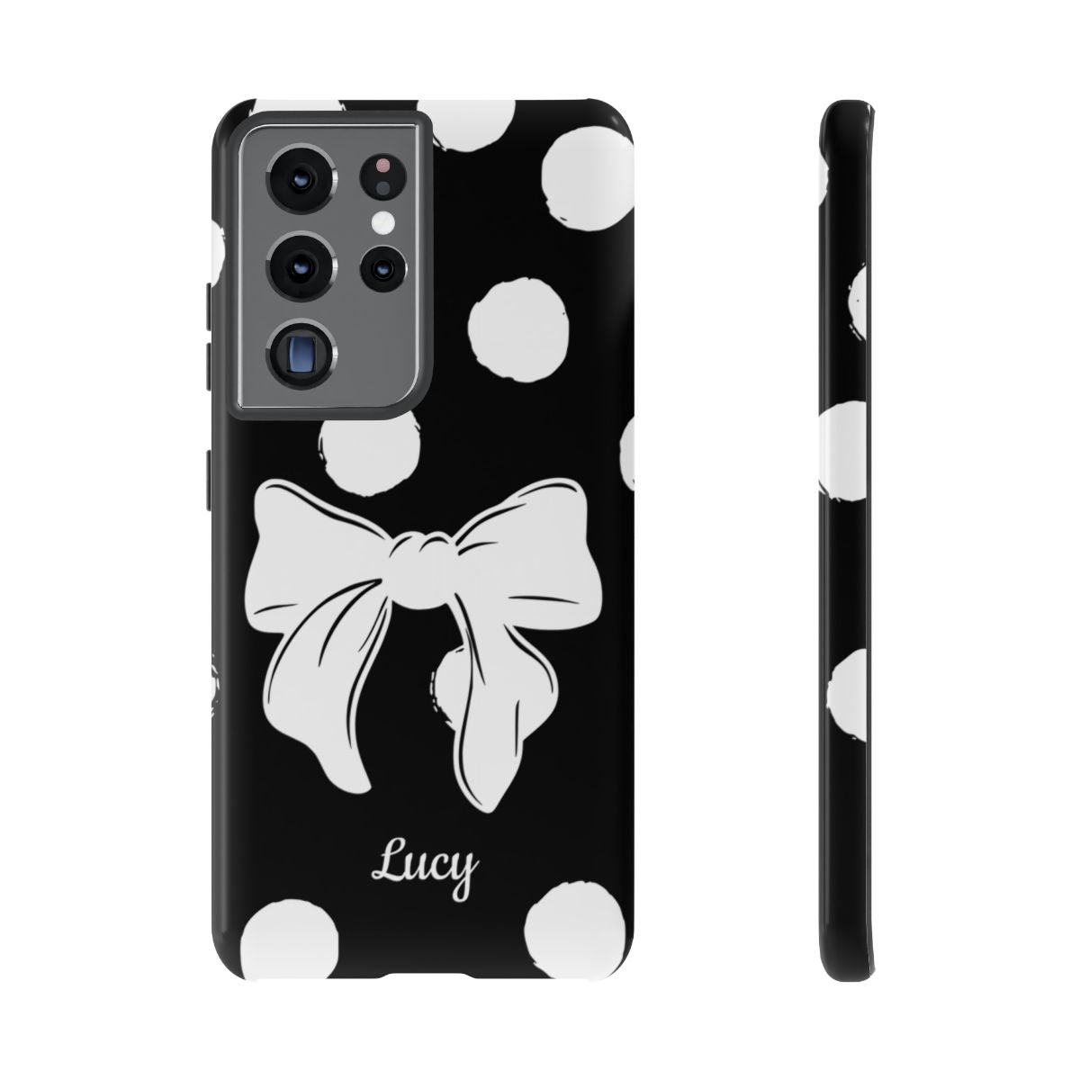 Personalized Black Polka Dot Bow Phone Case – Custom Name Coquette Retro Aesthetic