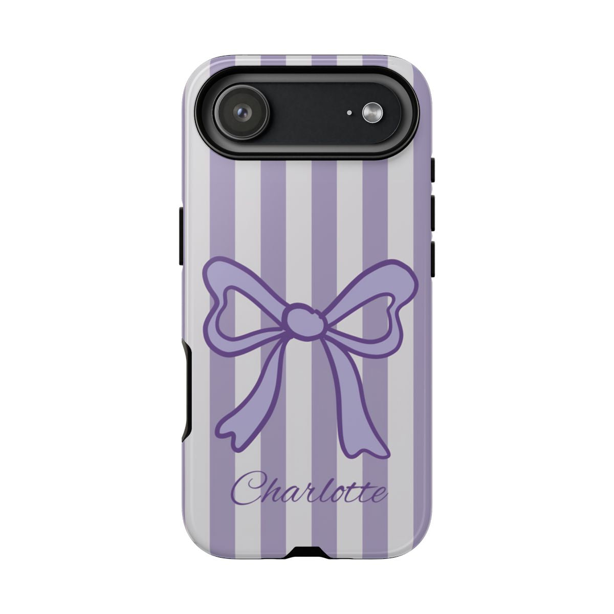 Personalized Lavender Bow Phone Case – Purple Striped Coquette Ribbon Aesthetic