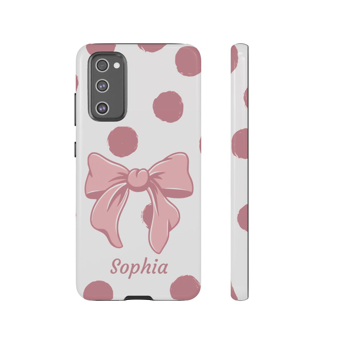 Personalized Pink Polka Dot Bow Phone Case – Custom Name Coquette Aesthetic