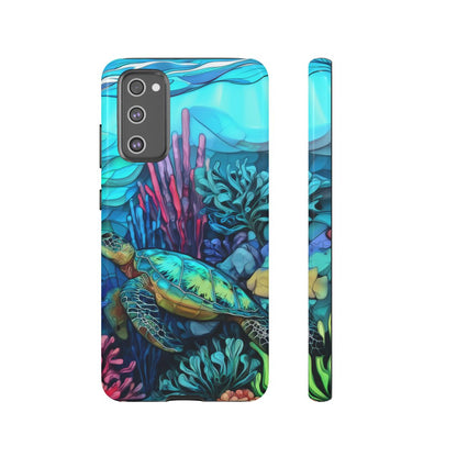 Stained Glass Turtle Phone Case – Coastal Blue Ocean Mosaic Aesthetic