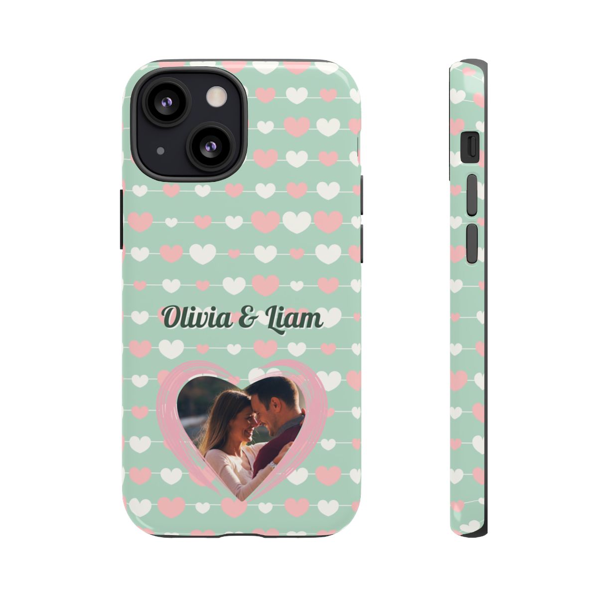 Personalized Mint Green Heart Phone Case - Custom Name and Photo