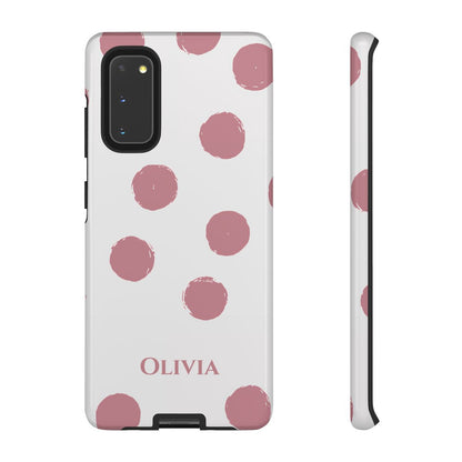 Personalized Pink Polka Dot Phone Case – Custom Name White Blush Aesthetic