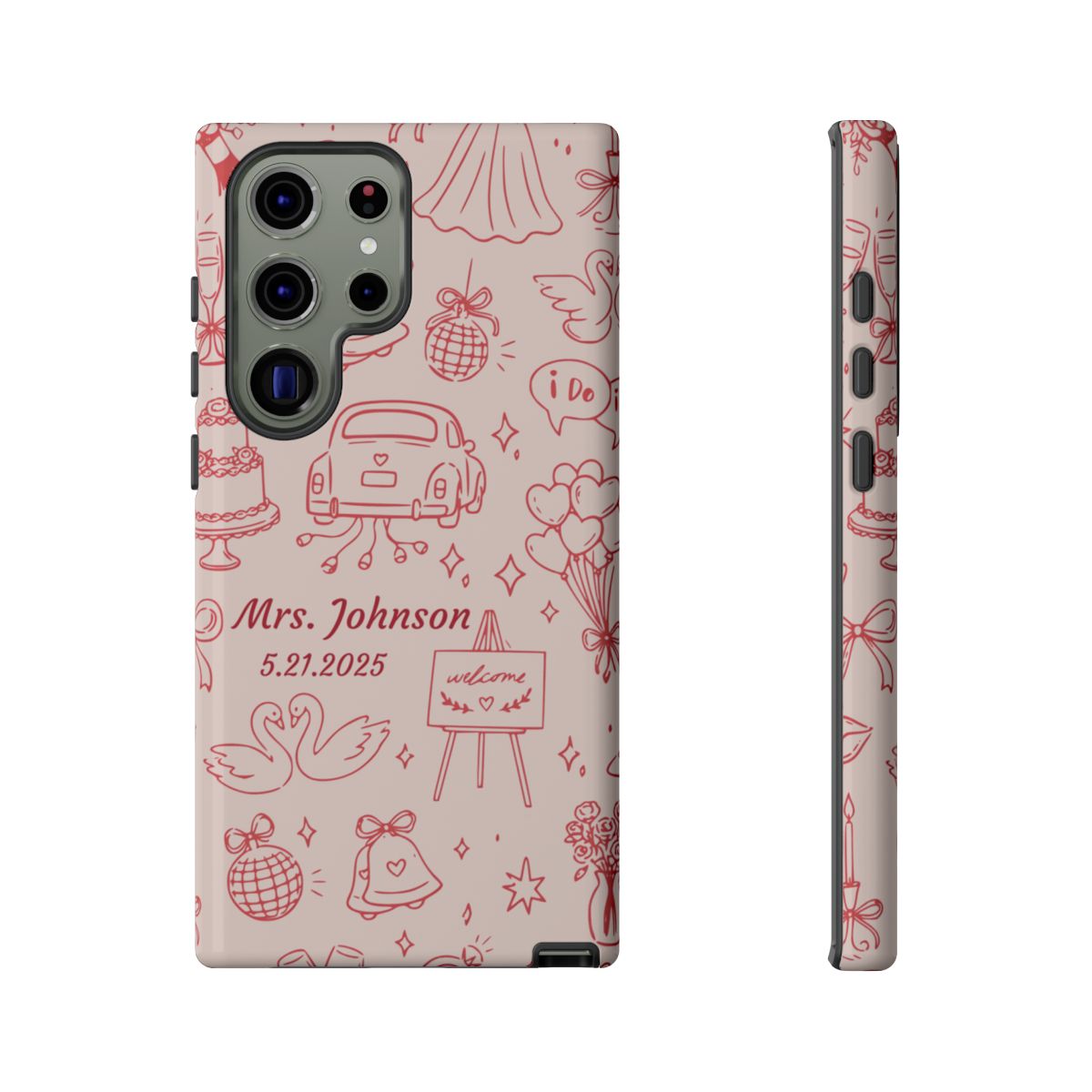 Pink Personalized Wedding Phone Case – Custom Name & Date Bridal Gift