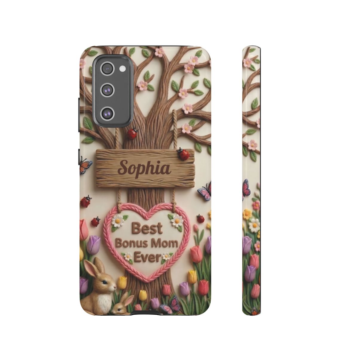 Personalized Bonus Mom Phone Case – Custom Name Clay Spring Garden Aesthetic