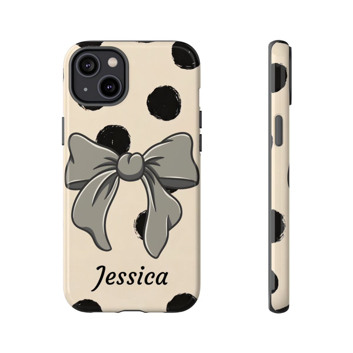Personalized Polka Dot Bow Phone Case – Custom Name Coquette Retro Aesthetic
