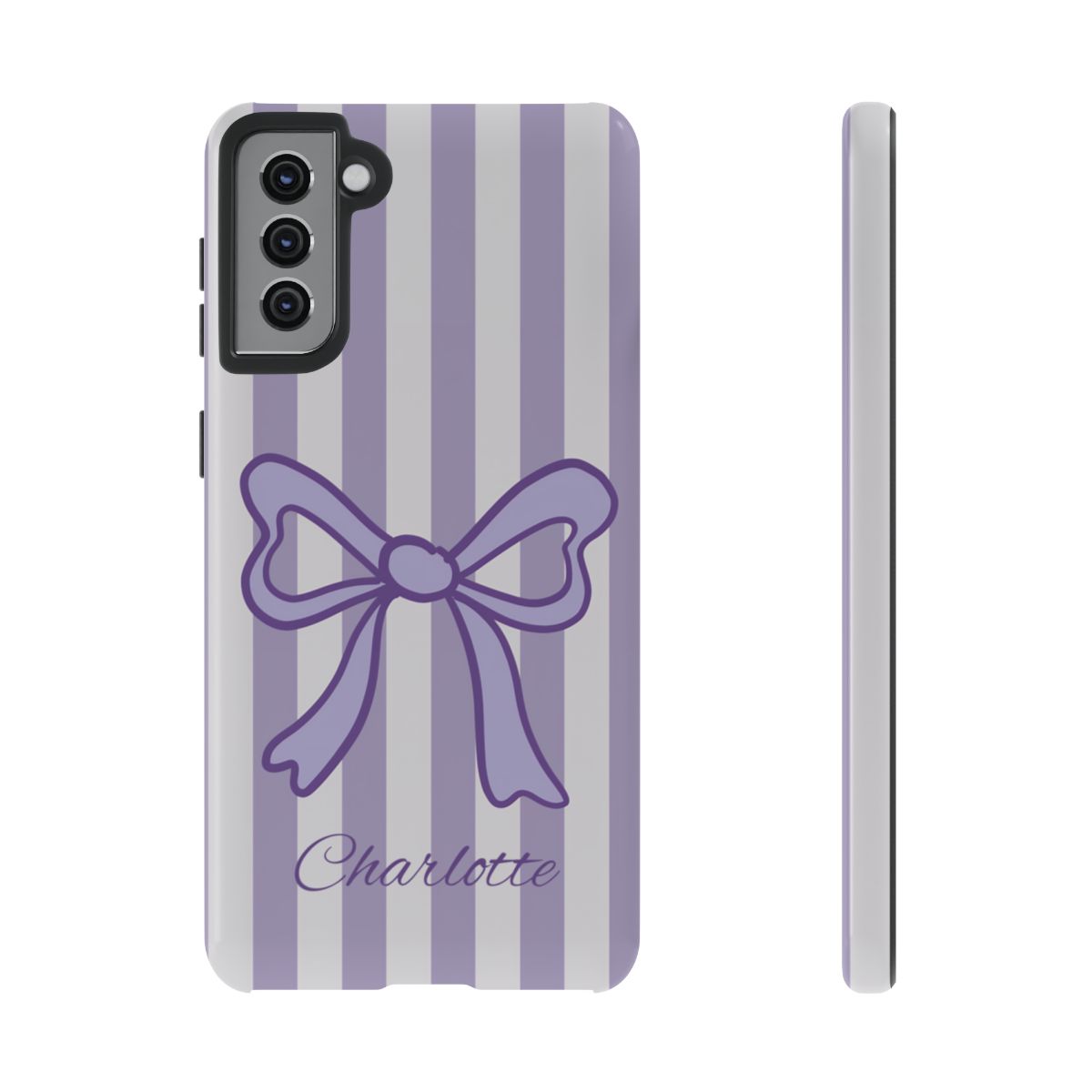 Personalized Lavender Bow Phone Case – Purple Striped Coquette Ribbon Aesthetic