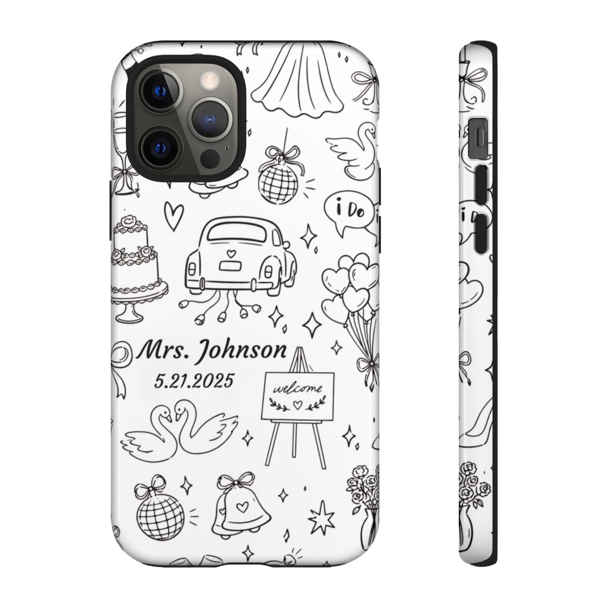 Black Wedding Phone Case – Personalized Name & Date Gift