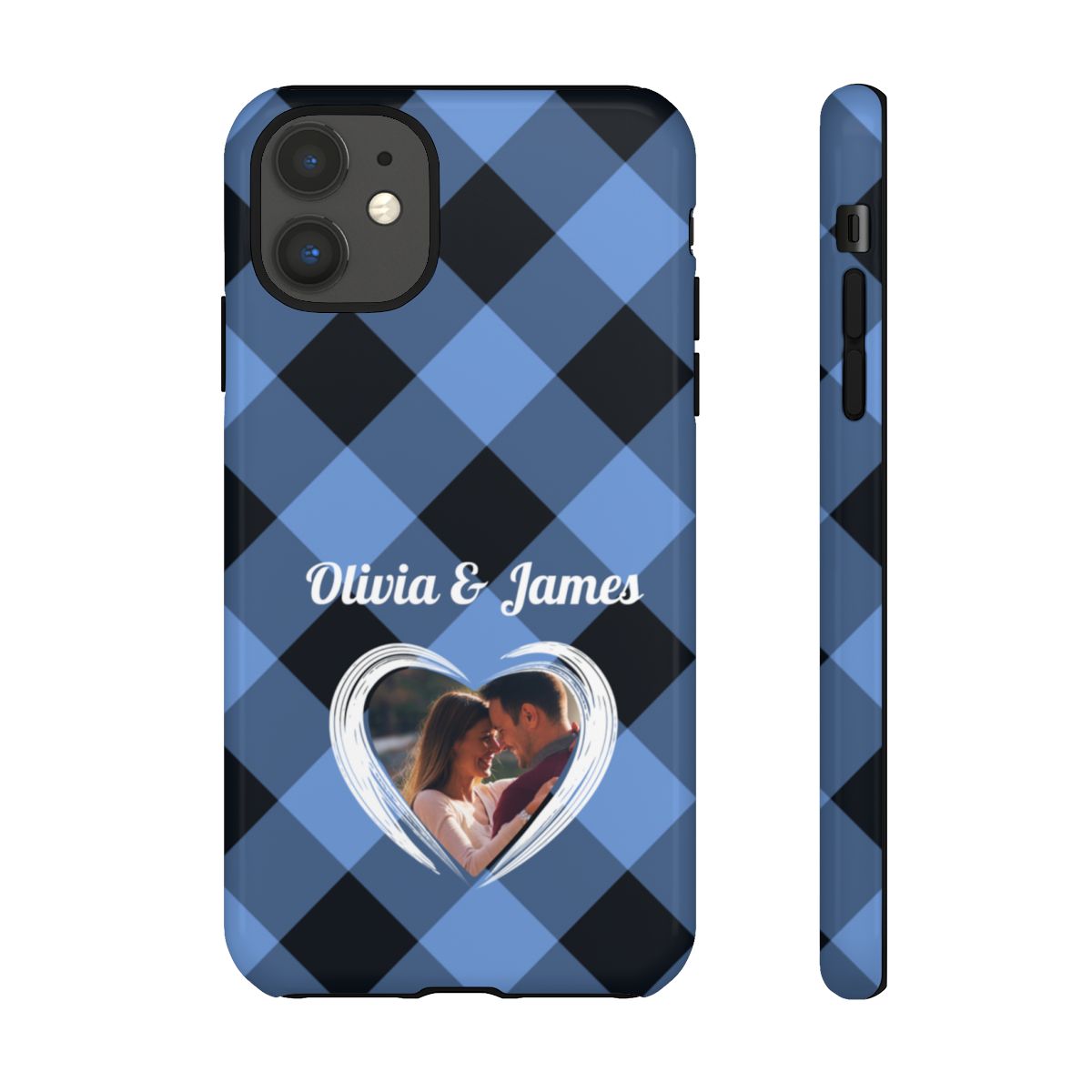 Personalized Blue Plaid Phone Case - Custom Photo & Name