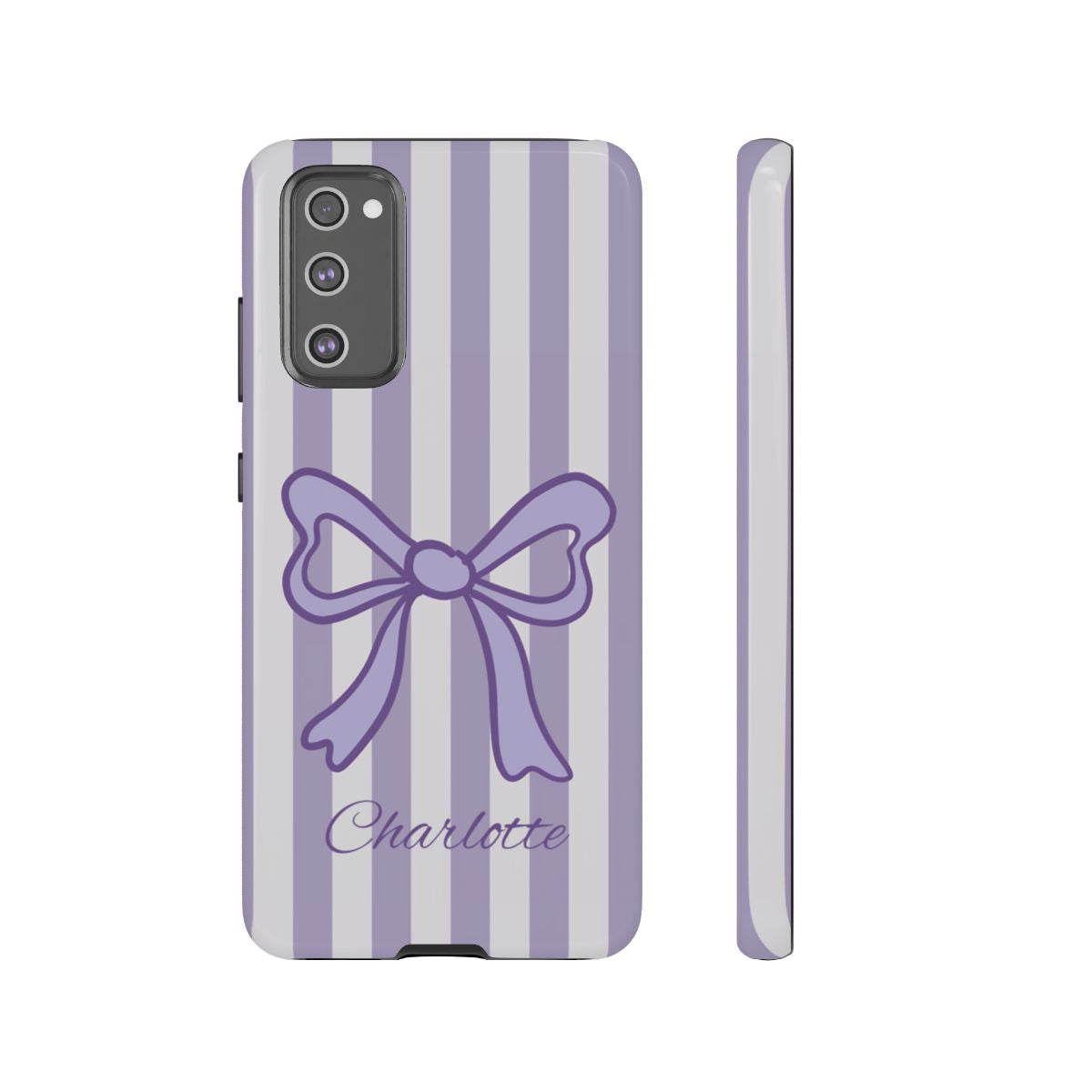 Personalized Lavender Bow Phone Case – Purple Striped Coquette Ribbon Aesthetic