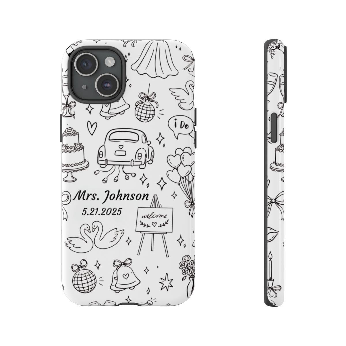 Black Wedding Phone Case – Personalized Name & Date Gift