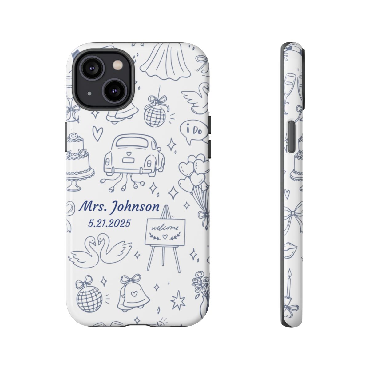 Navy Blue Personalized Wedding Phone Case – Custom Name & Date Bridal Gift