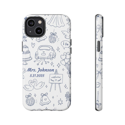 Navy Blue Personalized Wedding Phone Case – Custom Name & Date Bridal Gift