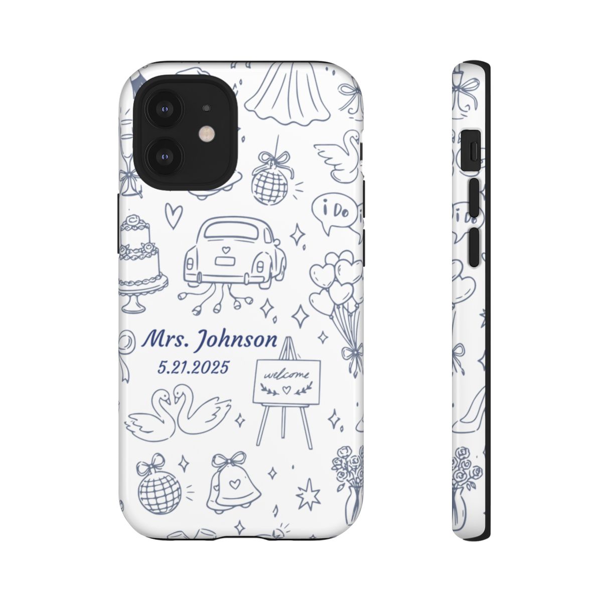 Navy Blue Personalized Wedding Phone Case – Custom Name & Date Bridal Gift