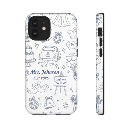 Navy Blue Personalized Wedding Phone Case – Custom Name & Date Bridal Gift