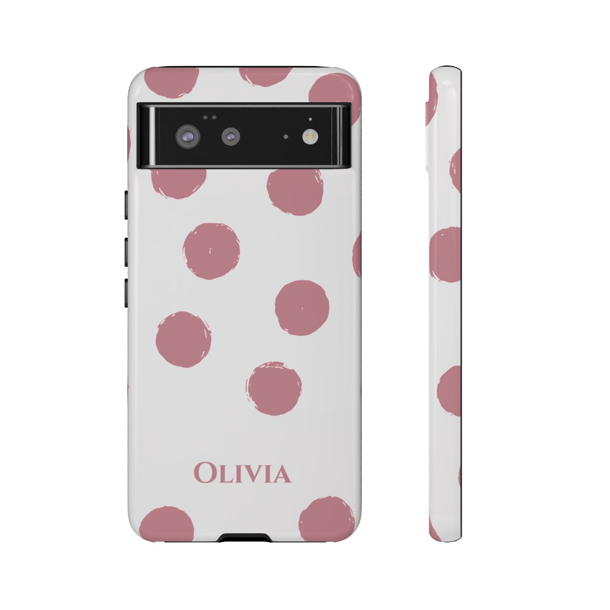 Personalized Pink Polka Dot Phone Case – Custom Name White Blush Aesthetic