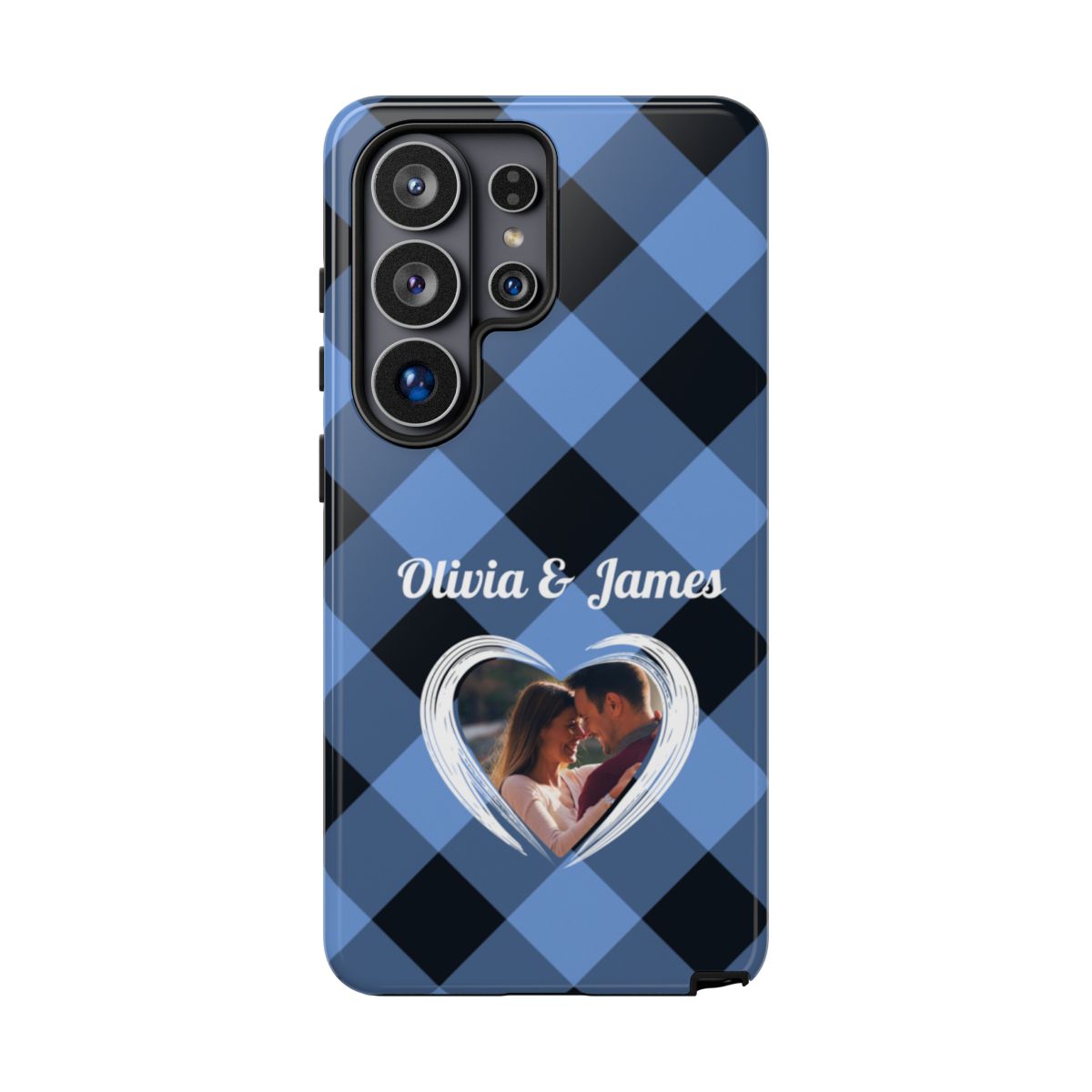 Personalized Blue Plaid Phone Case - Custom Photo & Name