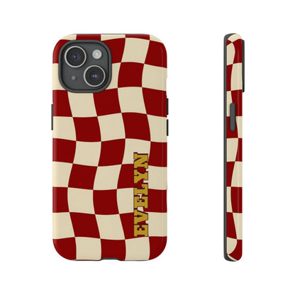 Personalized Burgundy Checkered Phone Case – Custom Name Wavy Retro Aesthetic