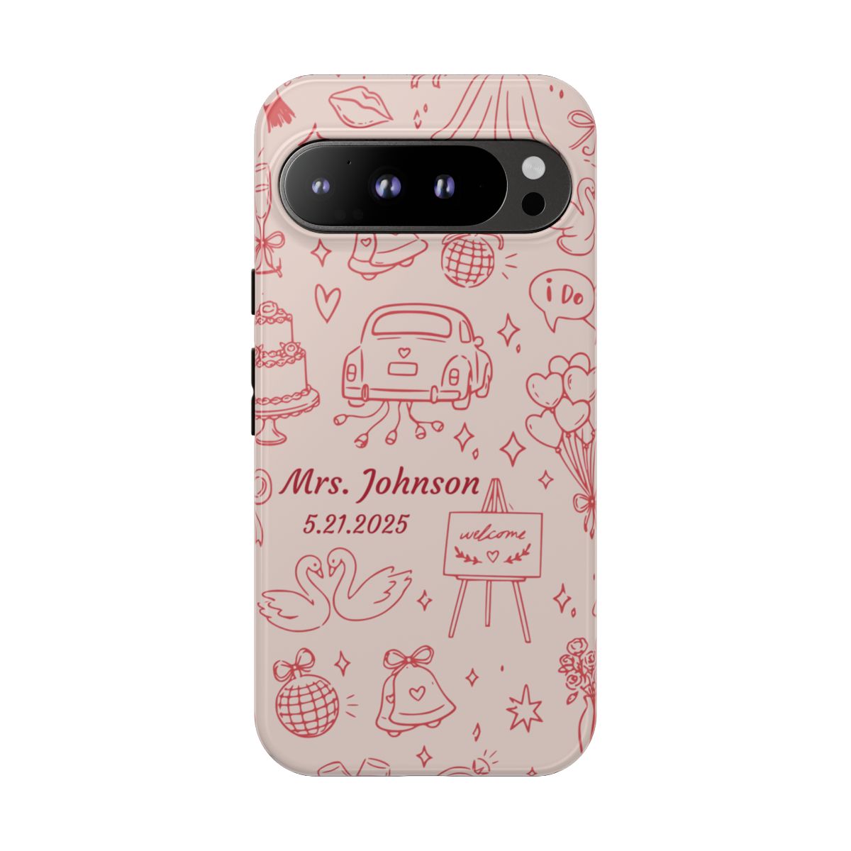 Pink Personalized Wedding Phone Case – Custom Name & Date Bridal Gift
