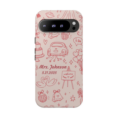 Pink Personalized Wedding Phone Case – Custom Name & Date Bridal Gift