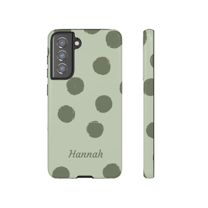 Personalized Sage Green Polka Dot Phone Case – Custom Name Matcha Aesthetic