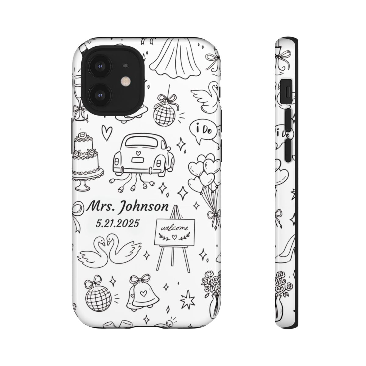 Black Wedding Phone Case – Personalized Name & Date Gift