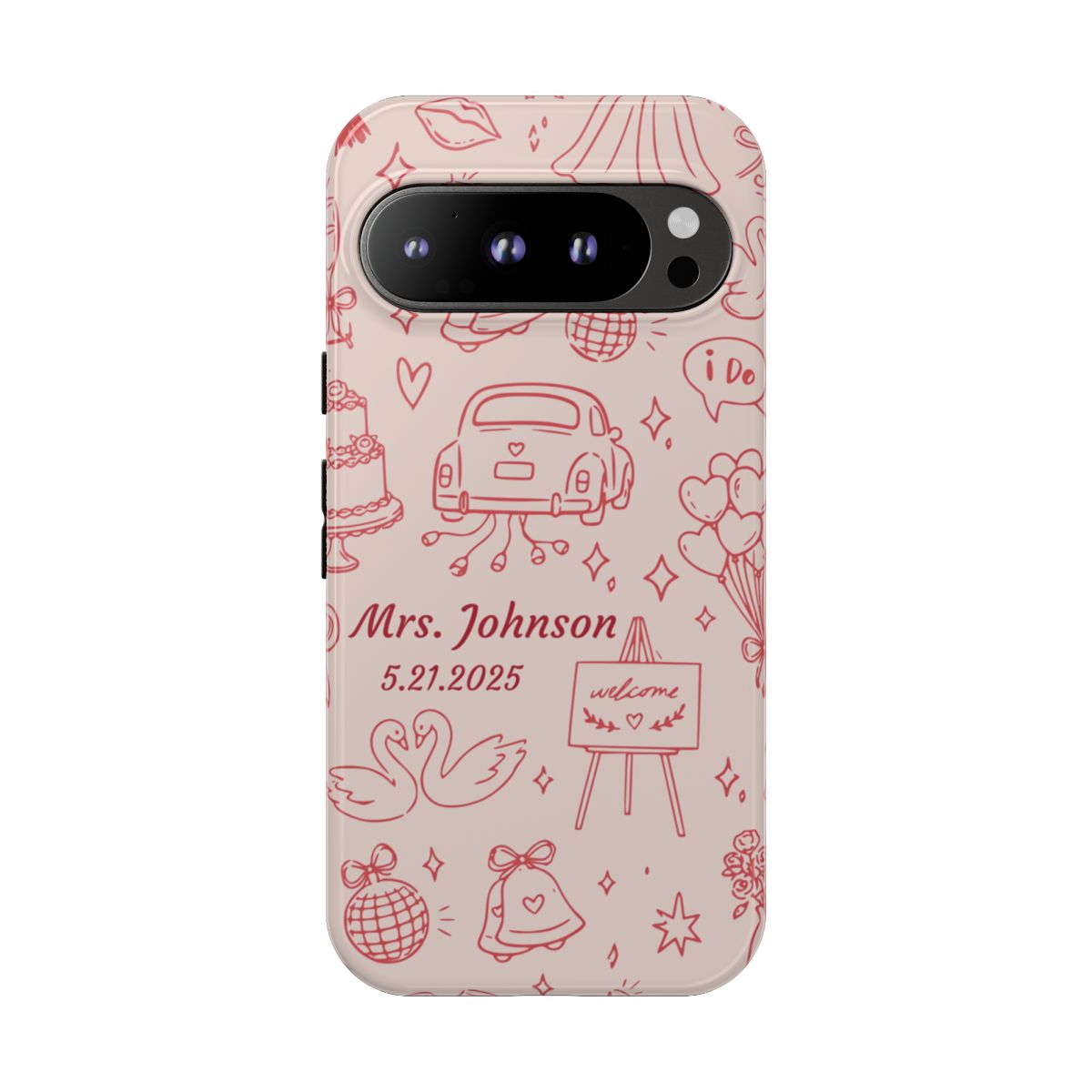 Pink Personalized Wedding Phone Case – Custom Name & Date Bridal Gift