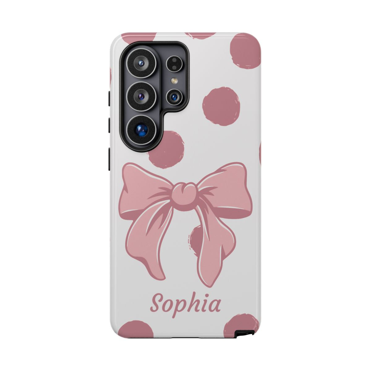Personalized Pink Polka Dot Bow Phone Case – Custom Name Coquette Aesthetic
