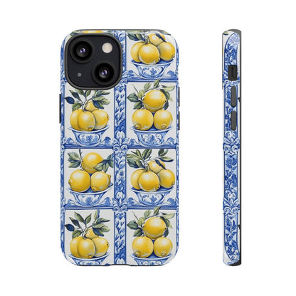 Amalfi Lemon Tile Phone Case - Mediterranean Blue & Yellow