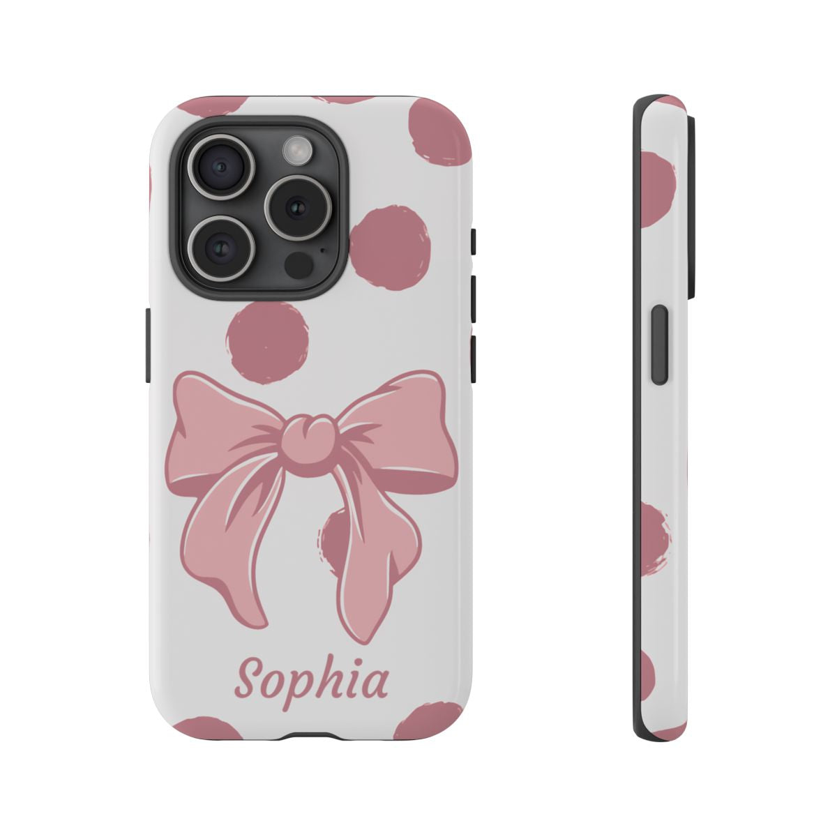 Personalized Pink Polka Dot Bow Phone Case – Custom Name Coquette Aesthetic