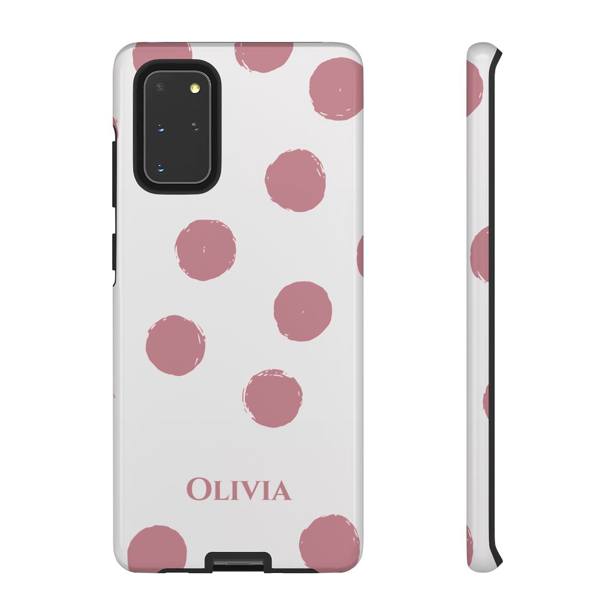 Personalized Pink Polka Dot Phone Case – Custom Name White Blush Aesthetic