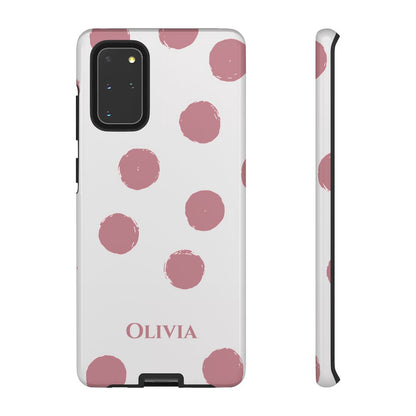 Personalized Pink Polka Dot Phone Case – Custom Name White Blush Aesthetic