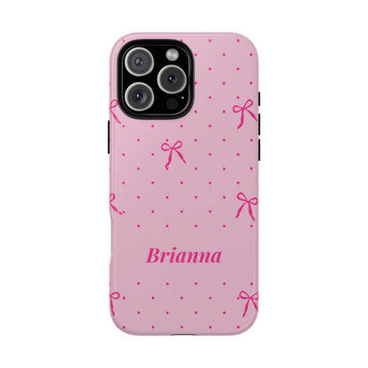 Personalized Pink Bow Phone Case – Custom Name Polka Dot Coquette Aesthetic