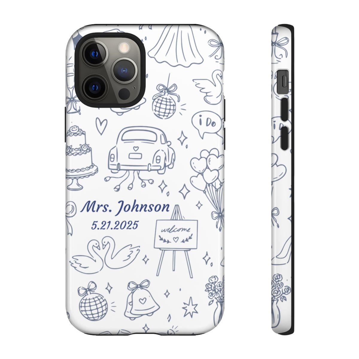 Navy Blue Personalized Wedding Phone Case – Custom Name & Date Bridal Gift