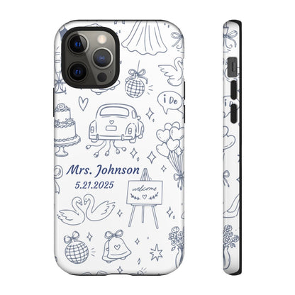 Navy Blue Personalized Wedding Phone Case – Custom Name & Date Bridal Gift