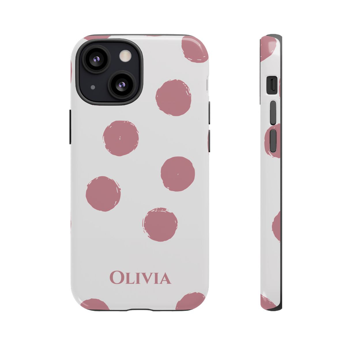Personalized Pink Polka Dot Phone Case – Custom Name White Blush Aesthetic