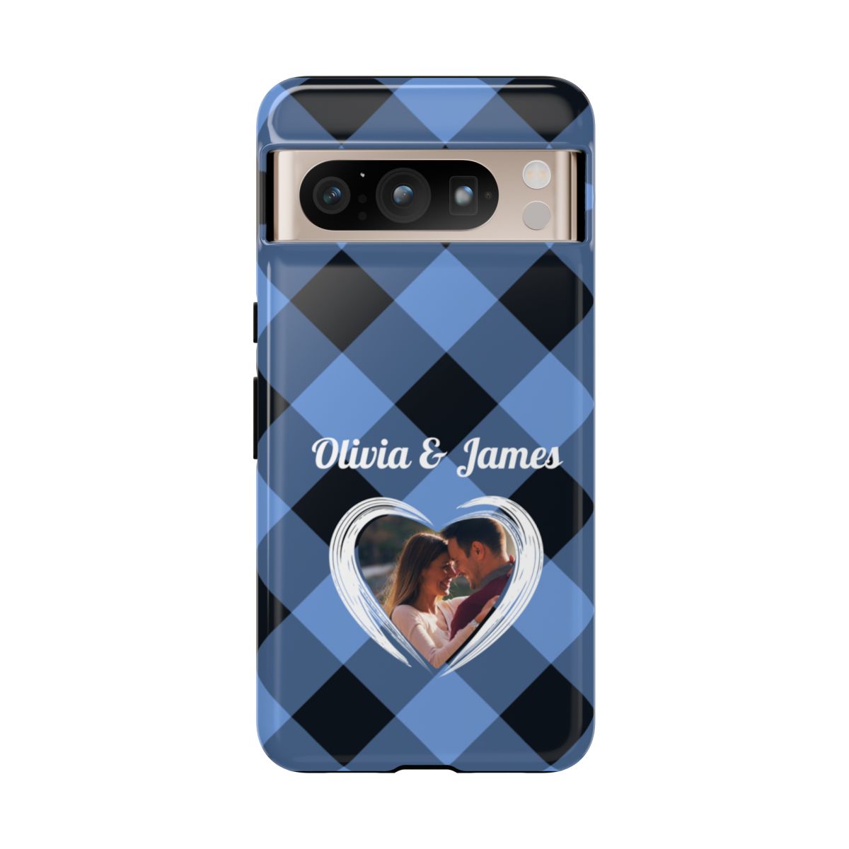 Personalized Blue Plaid Phone Case - Custom Photo & Name