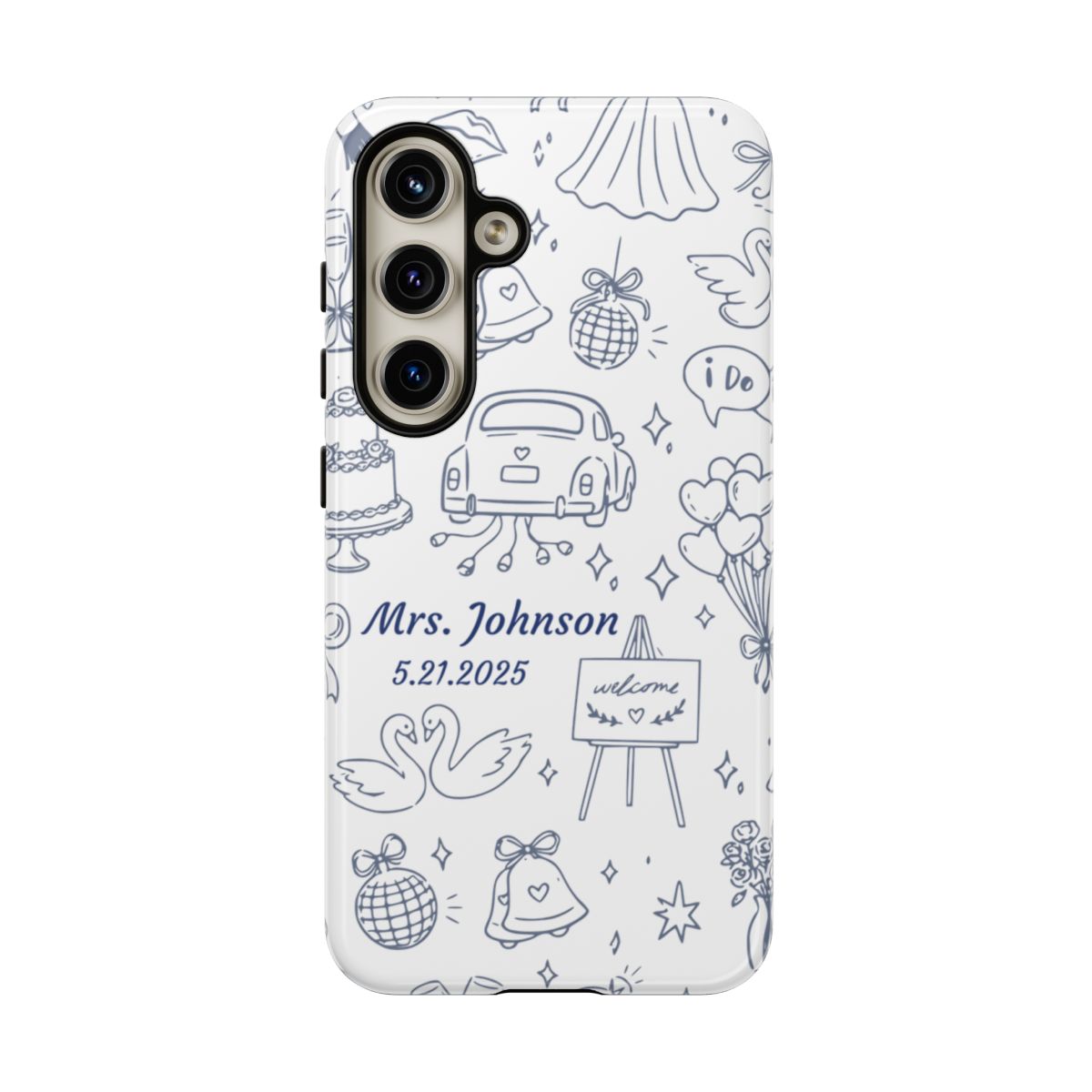 Navy Blue Personalized Wedding Phone Case – Custom Name & Date Bridal Gift