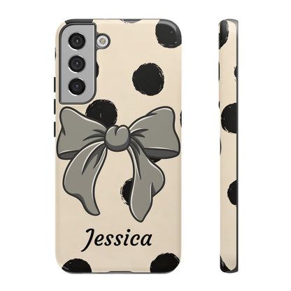 Personalized Polka Dot Bow Phone Case – Custom Name Coquette Retro Aesthetic