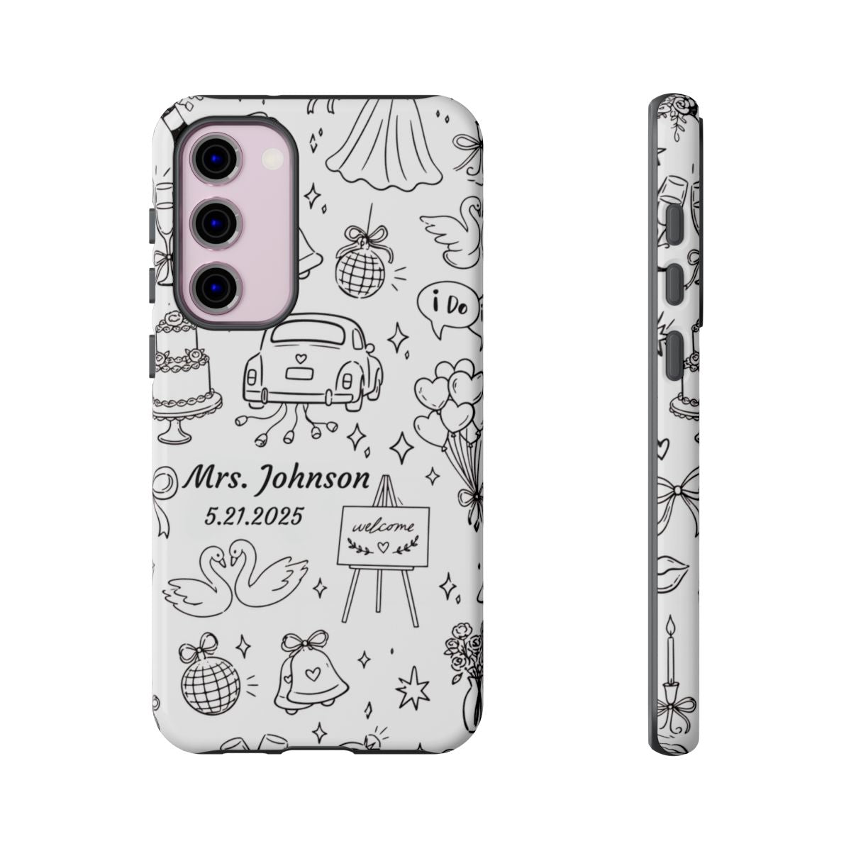 Black Wedding Phone Case – Personalized Name & Date Gift