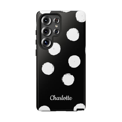 Personalized Black Polka Dot Phone Case – Custom Name Bold Monochrome Aesthetic