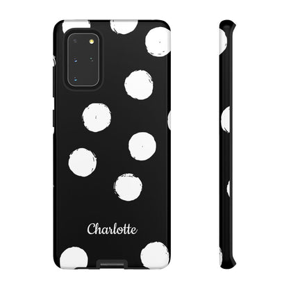 Personalized Black Polka Dot Phone Case – Custom Name Bold Monochrome Aesthetic